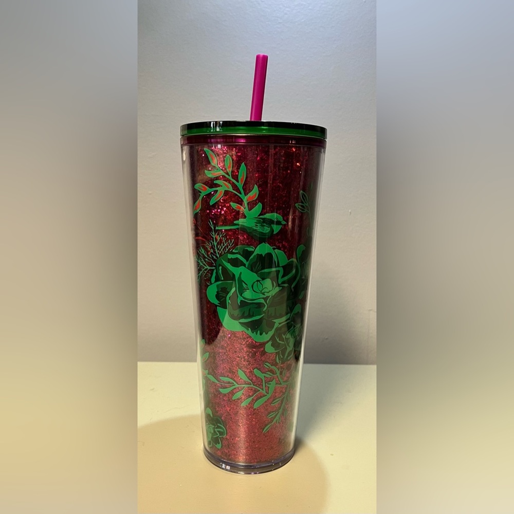 Christmas 2022 Release Green Rose with Glitter Starbucks Tumbler